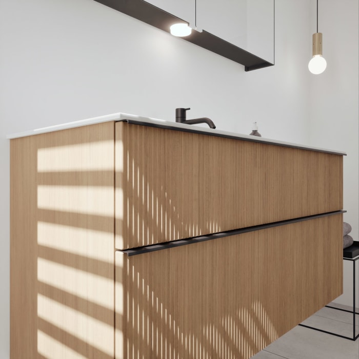 burgbad Fiumo 2.0 Mineralguss-Waschtisch mit Waschtischunterschrank 122 cm, mit Griff G0200