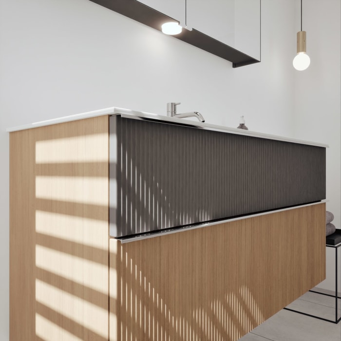 burgbad Fiumo 2.0 Mineralguss-Waschtisch mit Waschtischunterschrank 122 cm, mit Griff G0146