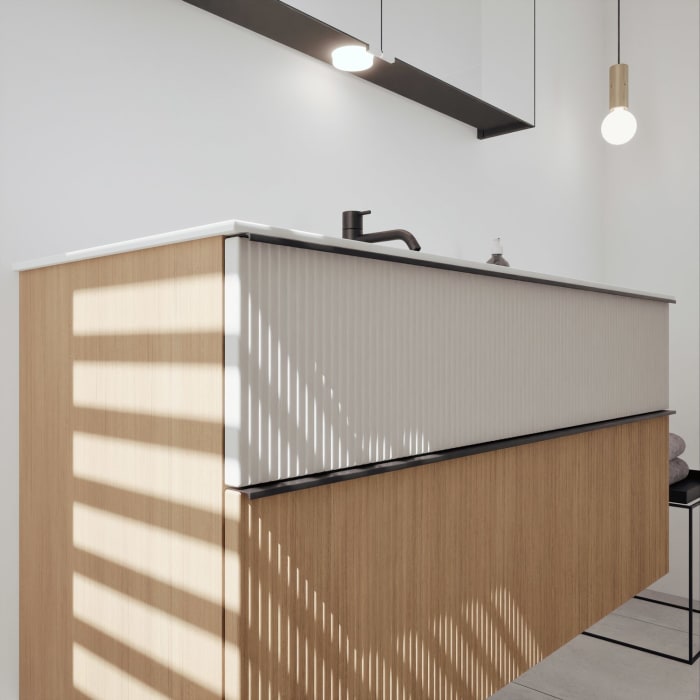 burgbad Fiumo 2.0 Mineralguss-Waschtisch mit Waschtischunterschrank 122 cm, mit Griff G0200