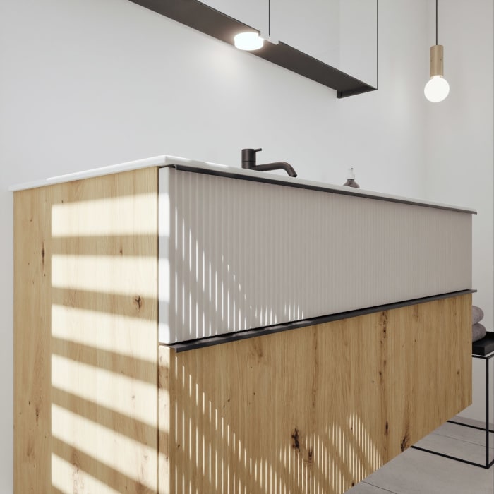 burgbad Fiumo 2.0 Mineralguss-Waschtisch mit Waschtischunterschrank 122 cm, mit Griff G0200