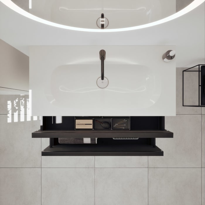 burgbad Fiumo 2.0 Mineralguss-Waschtisch mit Waschtischunterschrank 102 cm, mit Griff G0200