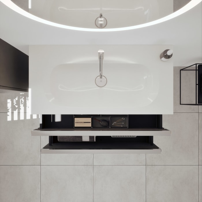 burgbad Fiumo 2.0 Mineralguss-Waschtisch mit Waschtischunterschrank 102 cm, mit Griff G0146