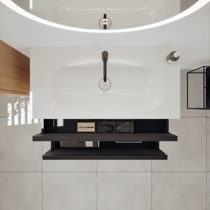 burgbad Fiumo 2.0 Mineralguss-Waschtisch mit Waschtischunterschrank 102 cm, mit Griff G0200