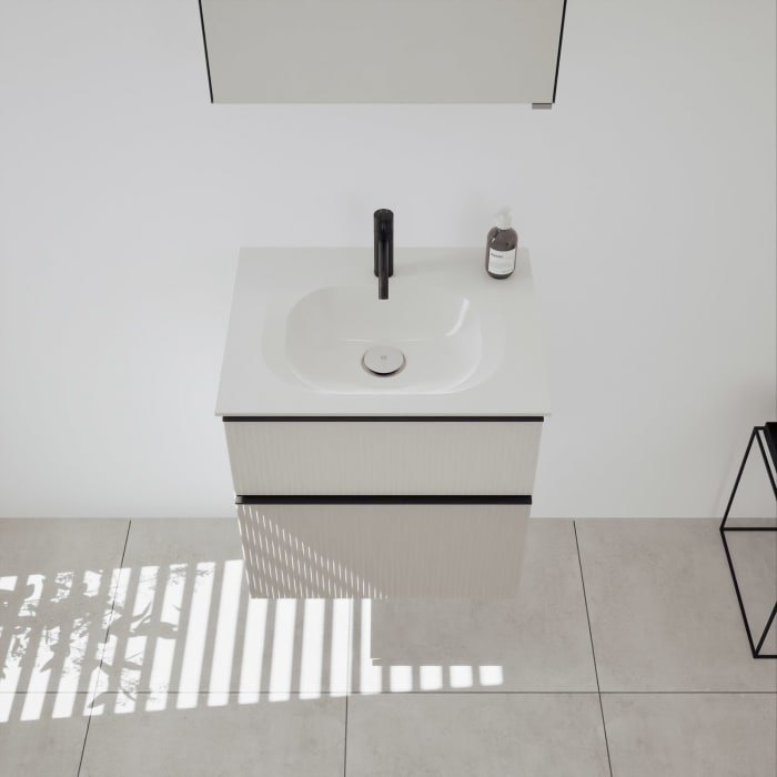 burgbad Fiumo 2.0 Mineralguss-Waschtisch mit Waschtischunterschrank 62 cm, mit Griff G0200