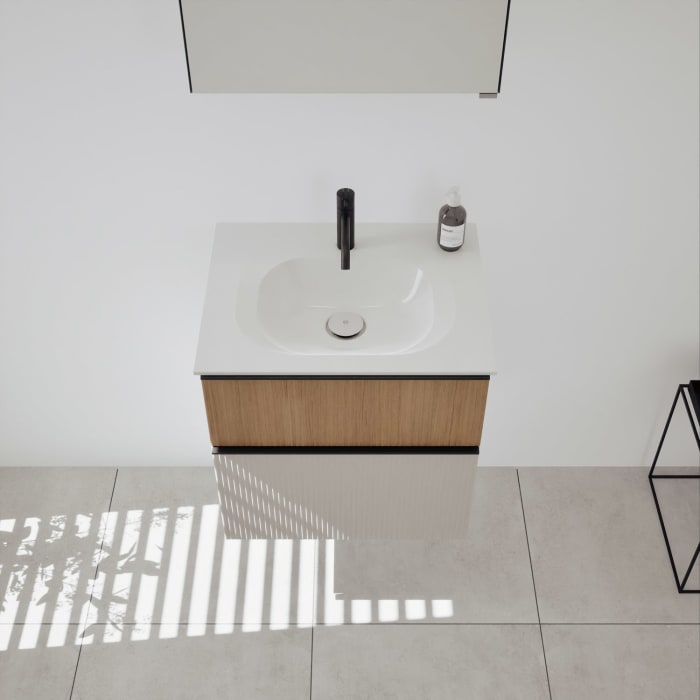 burgbad Fiumo 2.0 Mineralguss-Waschtisch mit Waschtischunterschrank 62 cm, mit Griff G0200