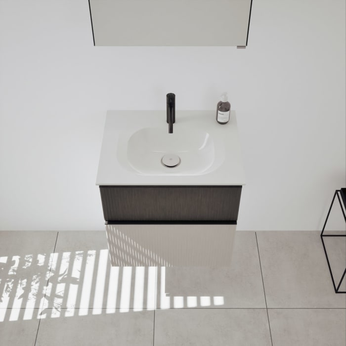 burgbad Fiumo 2.0 Mineralguss-Waschtisch mit Waschtischunterschrank 62 cm, mit Griff G0200