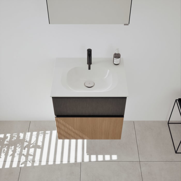 burgbad Fiumo 2.0 Mineralguss-Waschtisch mit Waschtischunterschrank 62 cm, mit Griff G0200