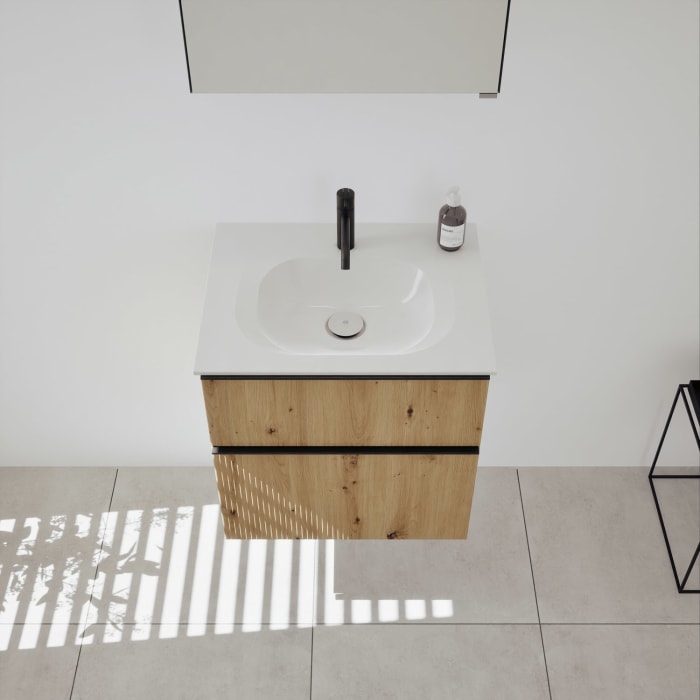 burgbad Fiumo 2.0 Mineralguss-Waschtisch mit Waschtischunterschrank 62 cm, mit Griff G0200