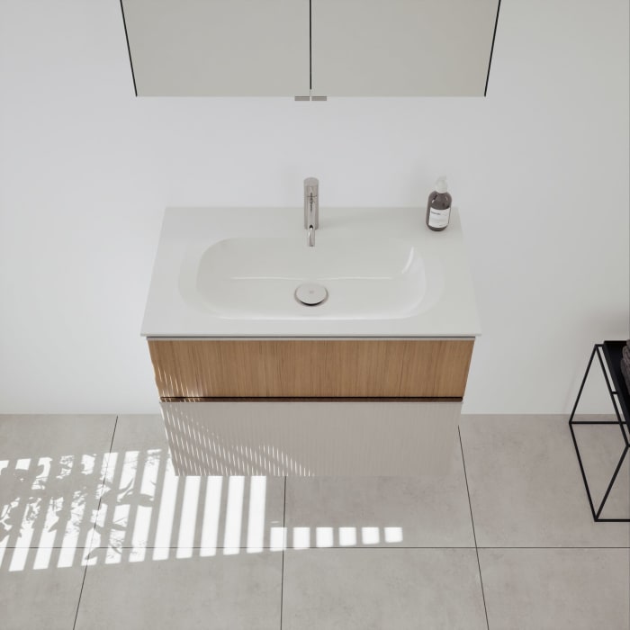 burgbad Fiumo 2.0 Mineralguss-Waschtisch mit Waschtischunterschrank 82 cm, mit Griff G0146