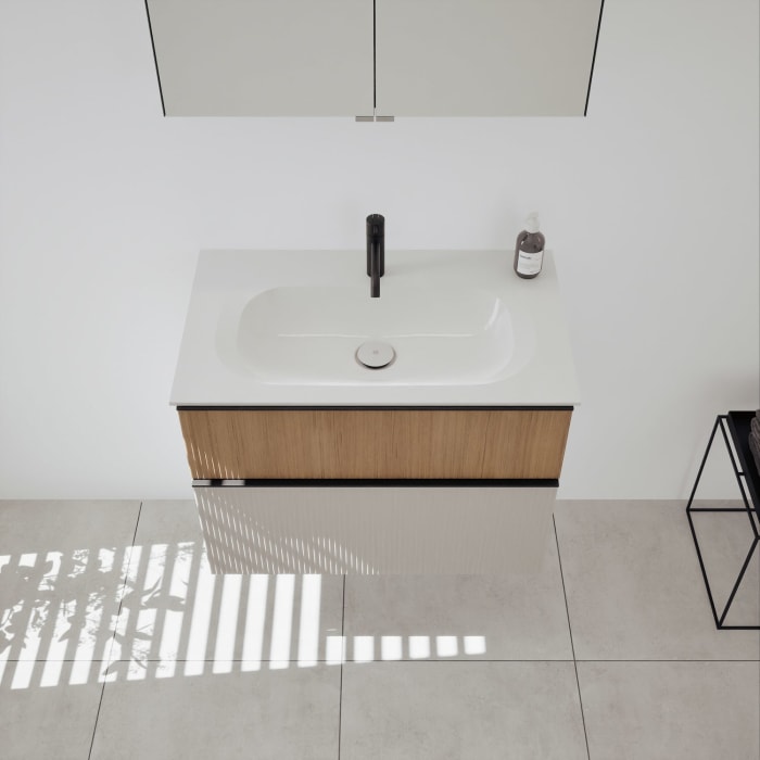 burgbad Fiumo 2.0 Mineralguss-Waschtisch mit Waschtischunterschrank 82 cm, mit Griff G0200