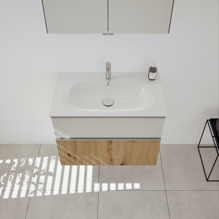 burgbad Fiumo 2.0 Mineralguss-Waschtisch mit Waschtischunterschrank 82 cm, mit Griff G0146