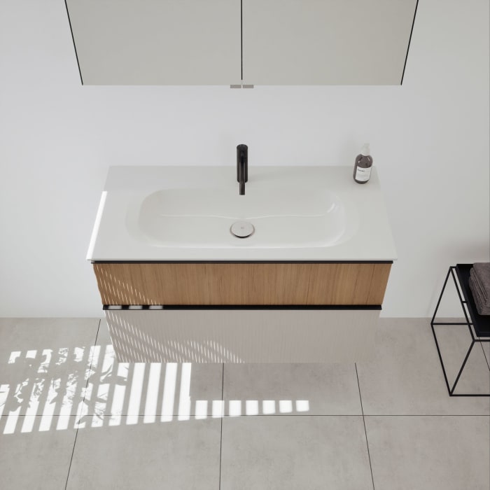 burgbad Fiumo 2.0 Mineralguss-Waschtisch mit Waschtischunterschrank 102 cm, mit Griff G0200