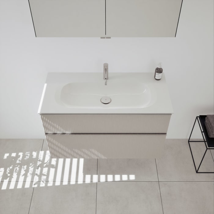 burgbad Fiumo 2.0 Mineralguss-Waschtisch mit Waschtischunterschrank 102 cm, mit Griff G0146