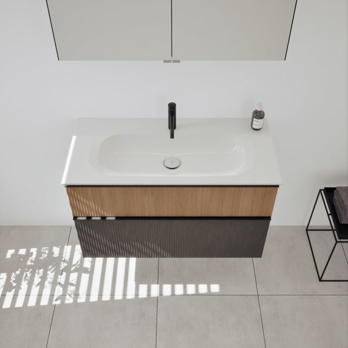 burgbad Fiumo 2.0 Mineralguss-Waschtisch mit Waschtischunterschrank 102 cm, mit Griff G0200