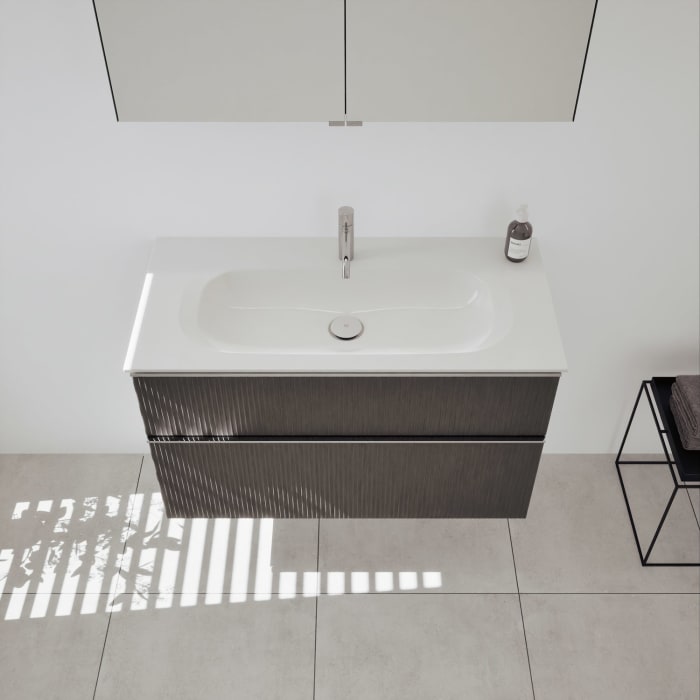 burgbad Fiumo 2.0 Mineralguss-Waschtisch mit Waschtischunterschrank 102 cm, mit Griff G0146