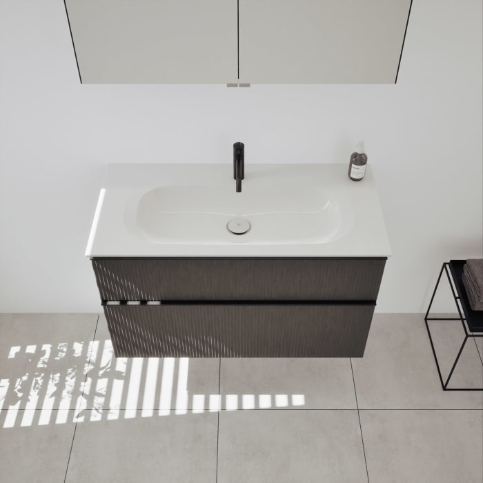 burgbad Fiumo 2.0 Mineralguss-Waschtisch mit Waschtischunterschrank 102 cm, mit Griff G0200