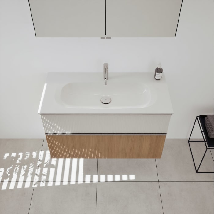 burgbad Fiumo 2.0 Mineralguss-Waschtisch mit Waschtischunterschrank 102 cm, mit Griff G0146