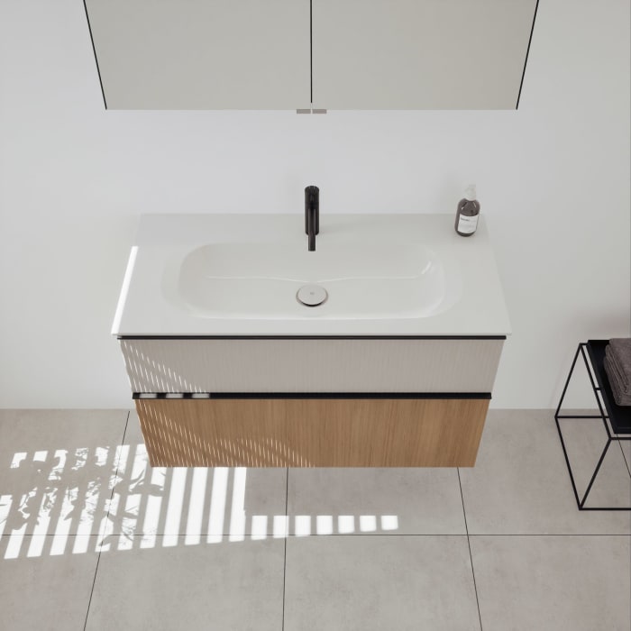 burgbad Fiumo 2.0 Mineralguss-Waschtisch mit Waschtischunterschrank 102 cm, mit Griff G0200