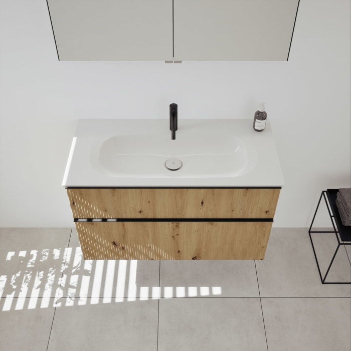 burgbad Fiumo 2.0 Mineralguss-Waschtisch mit Waschtischunterschrank 102 cm, mit Griff G0200