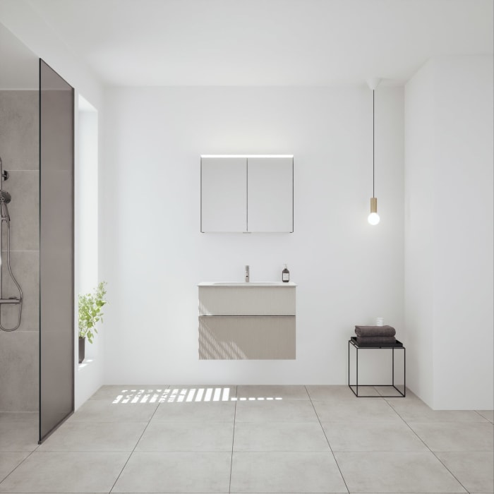 burgbad Fiumo 2.0 Mineralguss-Waschtisch mit Waschtischunterschrank 82 cm, mit Griff G0146