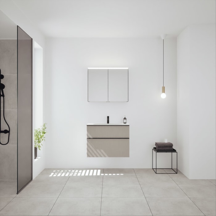 burgbad Fiumo 2.0 Mineralguss-Waschtisch mit Waschtischunterschrank 82 cm, mit Griff G0200