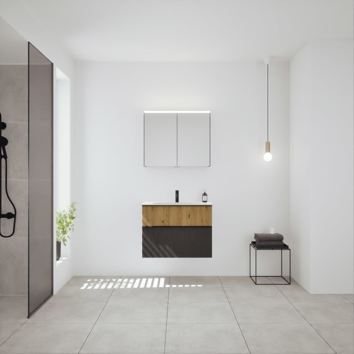 burgbad Fiumo 2.0 Mineralguss-Waschtisch mit Waschtischunterschrank 82 cm, mit Griff G0200