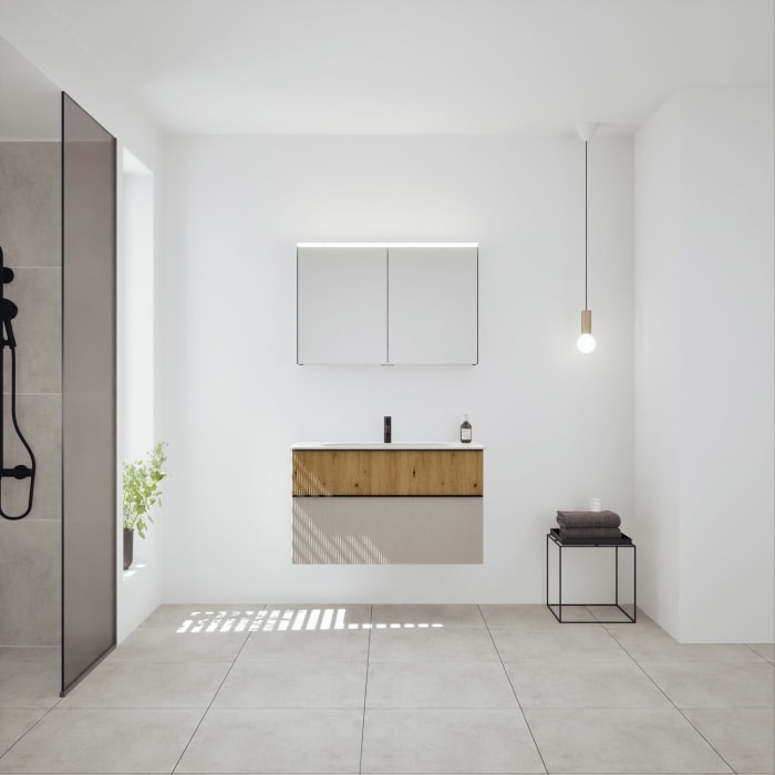 burgbad Fiumo 2.0 Mineralguss-Waschtisch mit Waschtischunterschrank 102 cm, mit Griff G0200