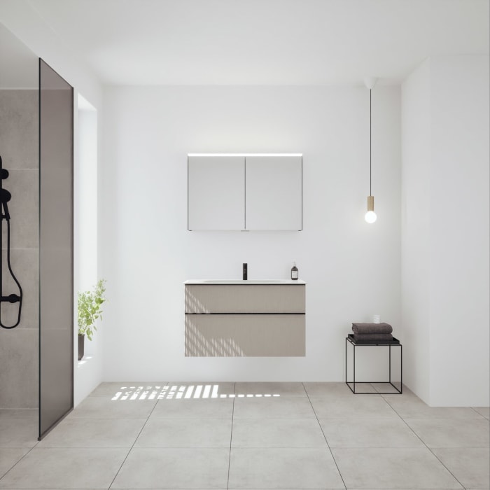 burgbad Fiumo 2.0 Mineralguss-Waschtisch mit Waschtischunterschrank 102 cm, mit Griff G0200