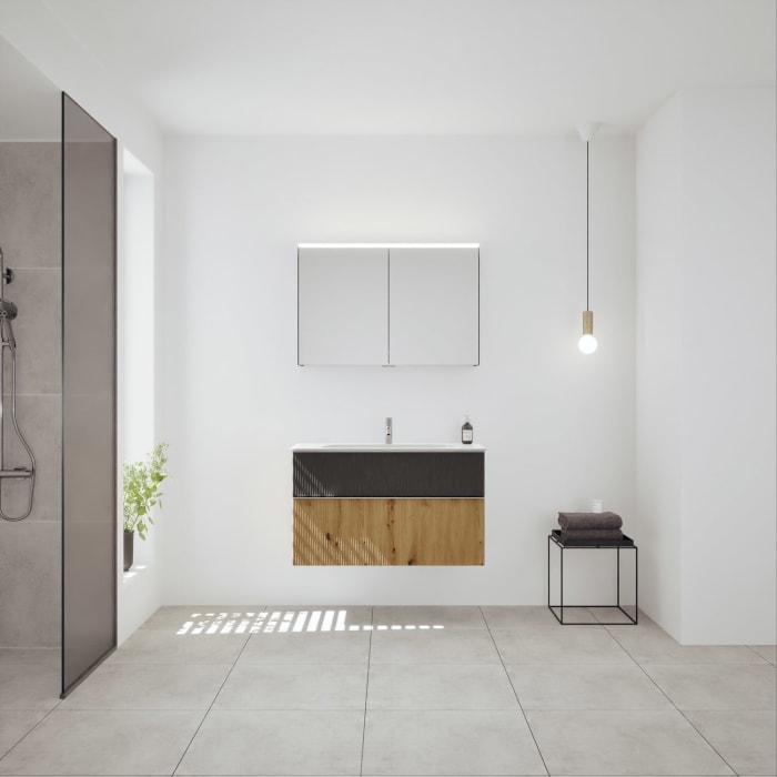 burgbad Fiumo 2.0 Mineralguss-Waschtisch mit Waschtischunterschrank 102 cm, mit Griff G0146