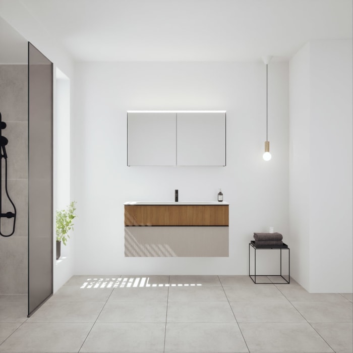 burgbad Fiumo 2.0 Mineralguss-Waschtisch mit Waschtischunterschrank 122 cm, mit Griff G0200