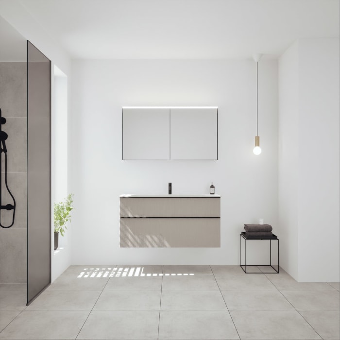 burgbad Fiumo 2.0 Mineralguss-Waschtisch mit Waschtischunterschrank 122 cm, mit Griff G0200