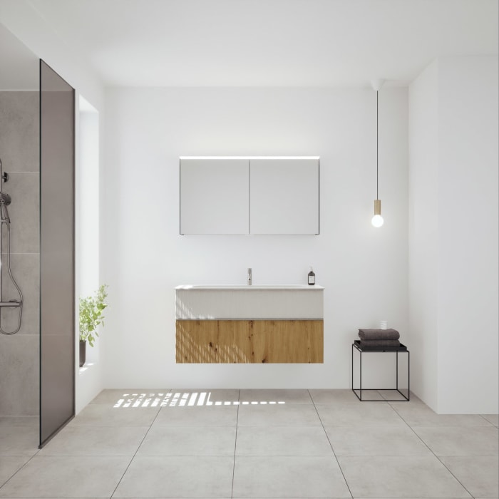 burgbad Fiumo 2.0 Mineralguss-Waschtisch mit Waschtischunterschrank 122 cm, mit Griff G0146