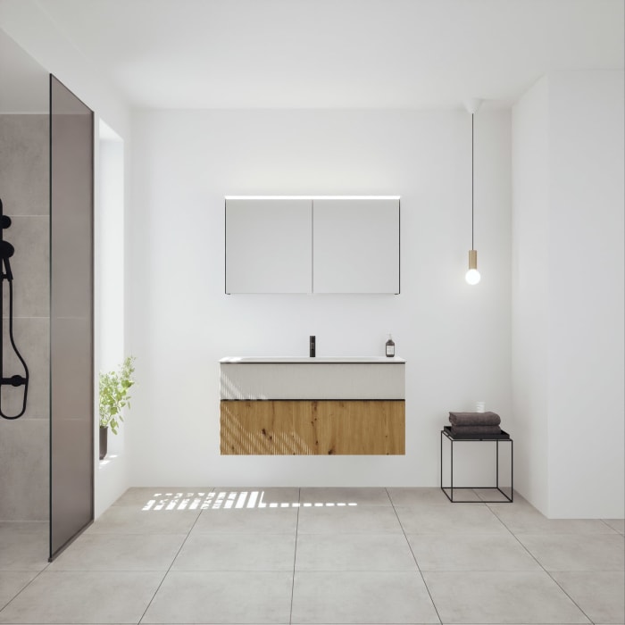 burgbad Fiumo 2.0 Mineralguss-Waschtisch mit Waschtischunterschrank 122 cm, mit Griff G0200