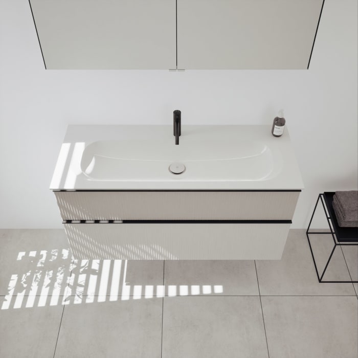 burgbad Fiumo 2.0 Mineralguss-Waschtisch mit Waschtischunterschrank 122 cm, mit Griff G0200