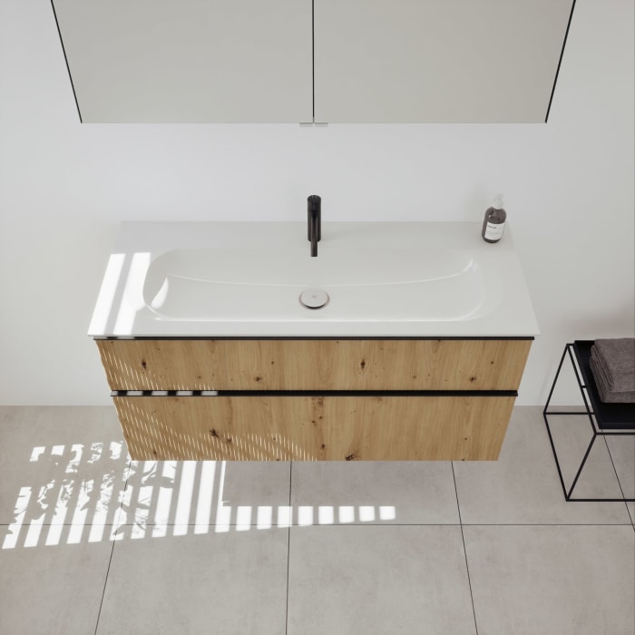 burgbad Fiumo 2.0 Mineralguss-Waschtisch mit Waschtischunterschrank 122 cm, mit Griff G0200