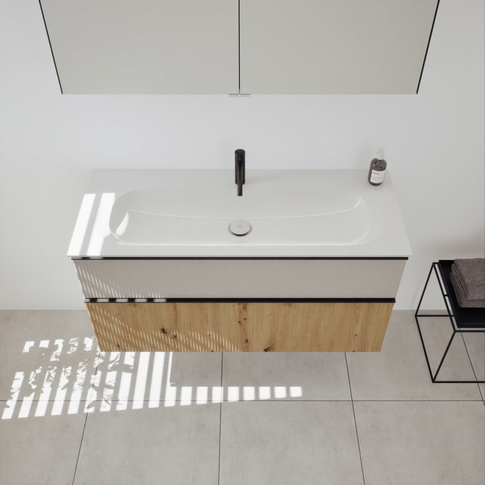 burgbad Fiumo 2.0 Mineralguss-Waschtisch mit Waschtischunterschrank 122 cm, mit Griff G0200