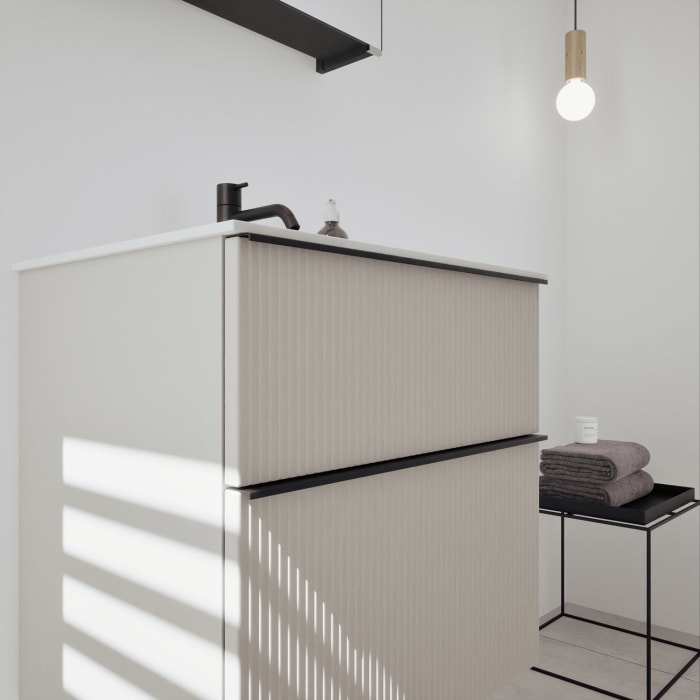 burgbad Fiumo 2.0 Mineralguss-Waschtisch mit Waschtischunterschrank 62 cm, mit Griff G0200