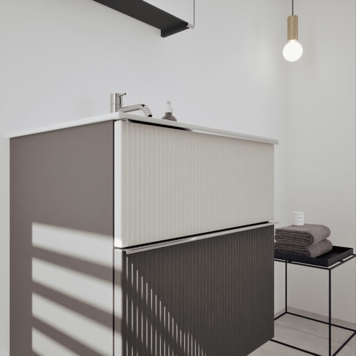 burgbad Fiumo 2.0 Mineralguss-Waschtisch mit Waschtischunterschrank 62 cm, mit Griff G0146