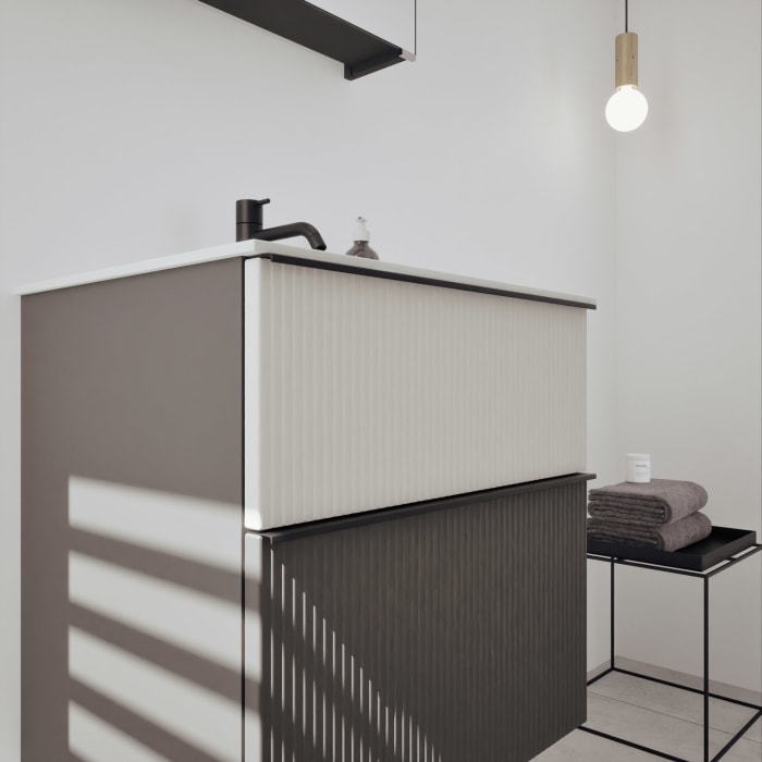 burgbad Fiumo 2.0 Mineralguss-Waschtisch mit Waschtischunterschrank 62 cm, mit Griff G0200