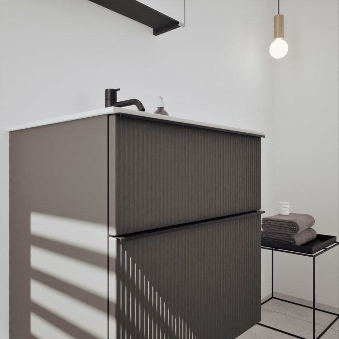 burgbad Fiumo 2.0 Mineralguss-Waschtisch mit Waschtischunterschrank 62 cm, mit Griff G0200