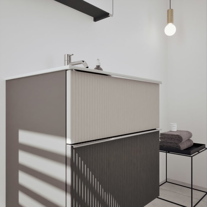 burgbad Fiumo 2.0 Mineralguss-Waschtisch mit Waschtischunterschrank 62 cm, mit Griff G0146