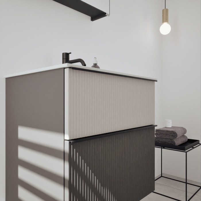 burgbad Fiumo 2.0 Mineralguss-Waschtisch mit Waschtischunterschrank 62 cm, mit Griff G0200