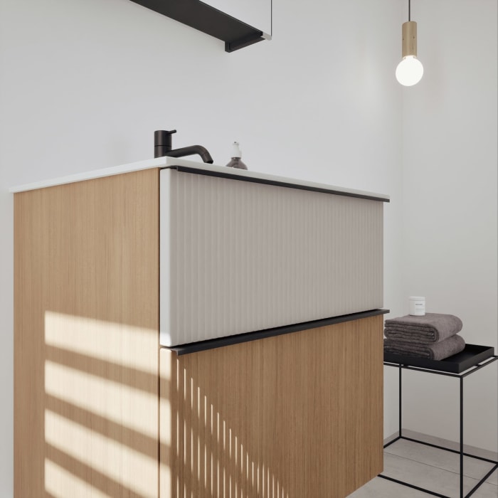 burgbad Fiumo 2.0 Mineralguss-Waschtisch mit Waschtischunterschrank 62 cm, mit Griff G0200