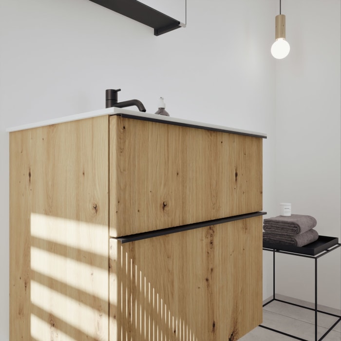 burgbad Fiumo 2.0 Mineralguss-Waschtisch mit Waschtischunterschrank 62 cm, mit Griff G0200