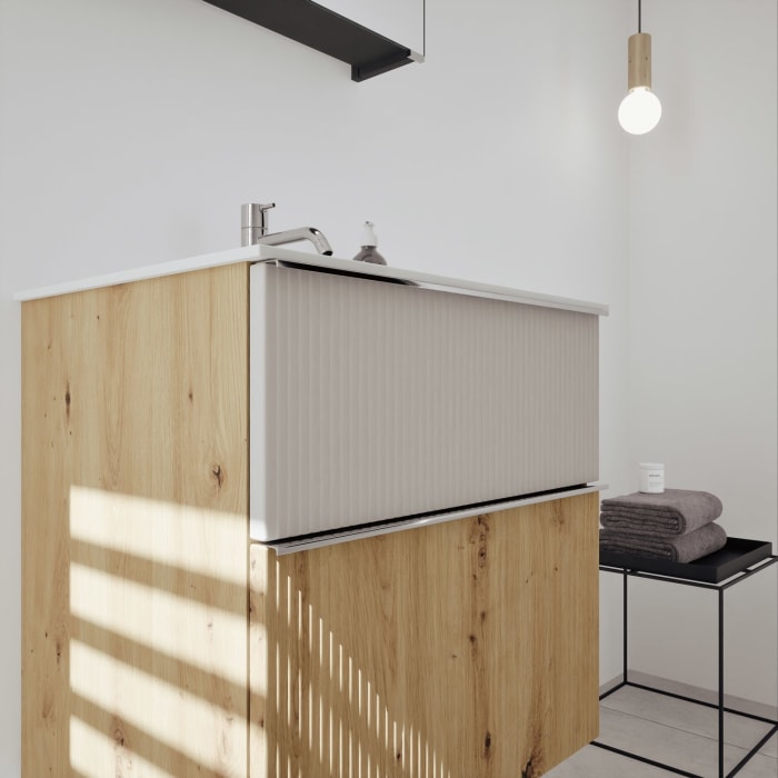 burgbad Fiumo 2.0 Mineralguss-Waschtisch mit Waschtischunterschrank 62 cm, mit Griff G0146