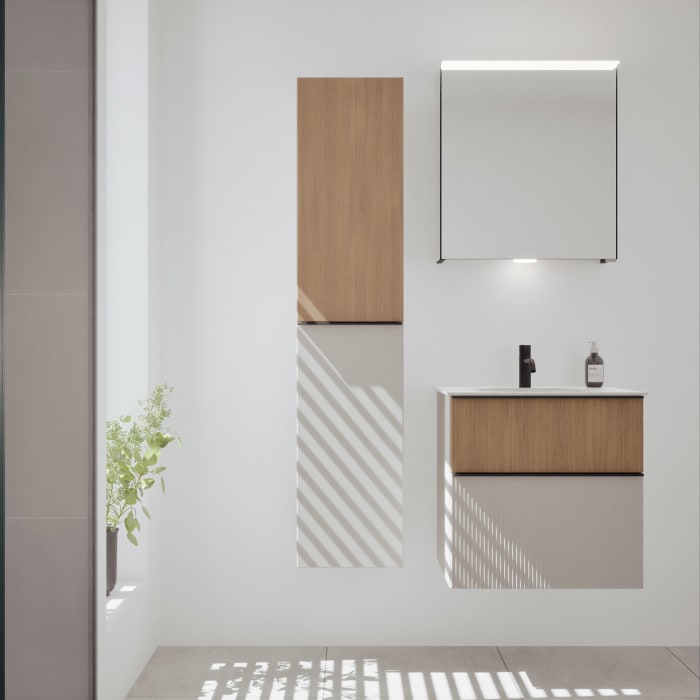 burgbad Fiumo 2.0 Mineralguss-Waschtisch mit Waschtischunterschrank 62 cm, mit Griff G0200