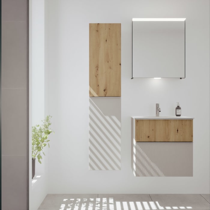 burgbad Fiumo 2.0 Mineralguss-Waschtisch mit Waschtischunterschrank 62 cm, mit Griff G0146