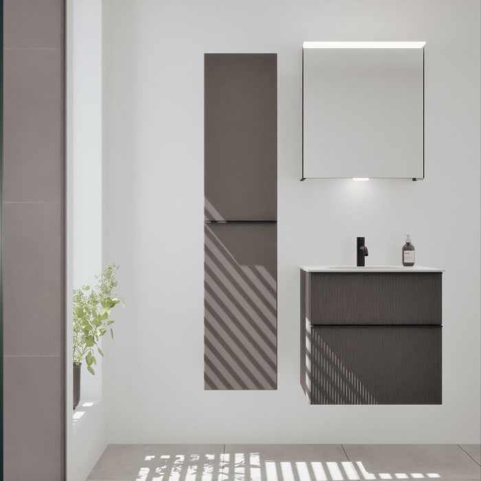 burgbad Fiumo 2.0 Mineralguss-Waschtisch mit Waschtischunterschrank 62 cm, mit Griff G0200