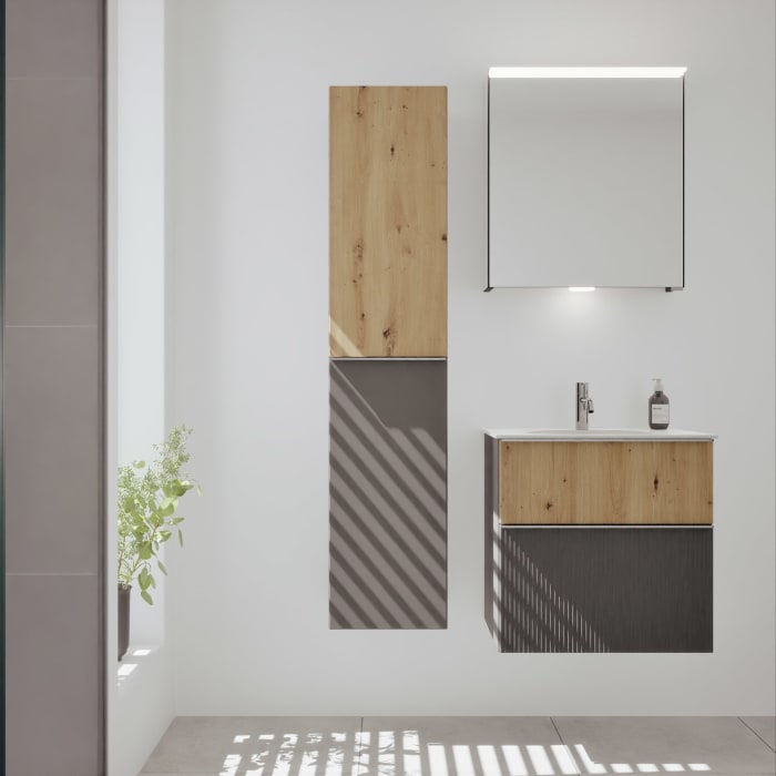 burgbad Fiumo 2.0 Mineralguss-Waschtisch mit Waschtischunterschrank 62 cm, mit Griff G0146