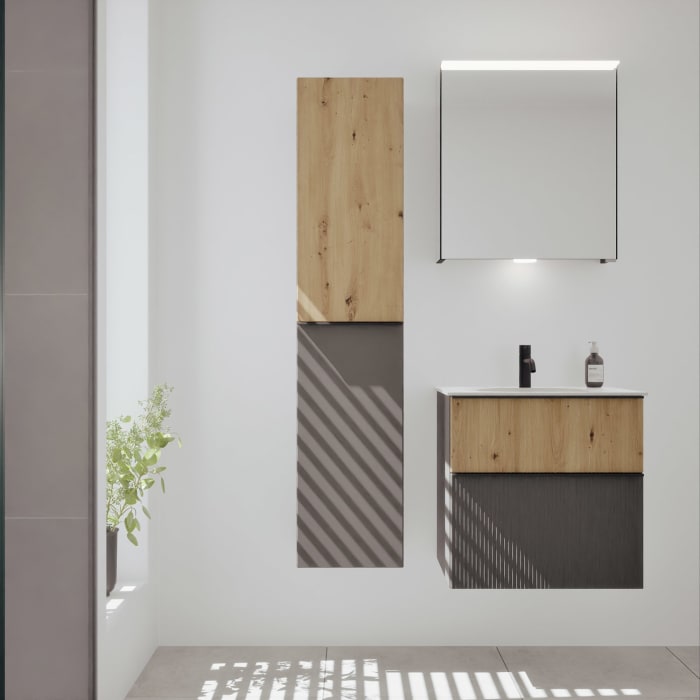 burgbad Fiumo 2.0 Mineralguss-Waschtisch mit Waschtischunterschrank 62 cm, mit Griff G0200